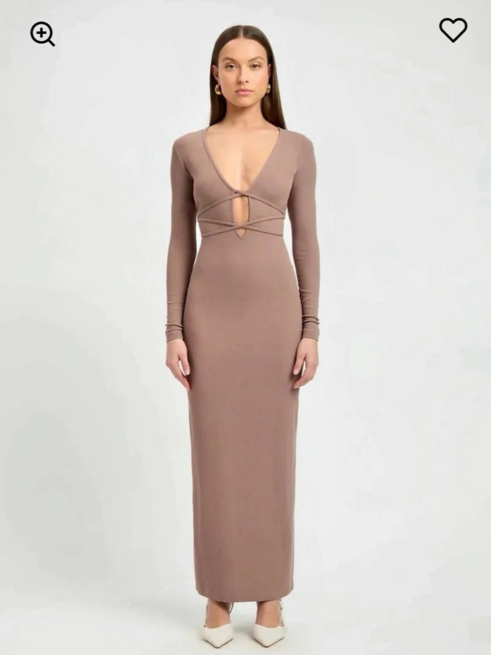 Kookai Sereya Long Sleeve Maxi Dress in Brown